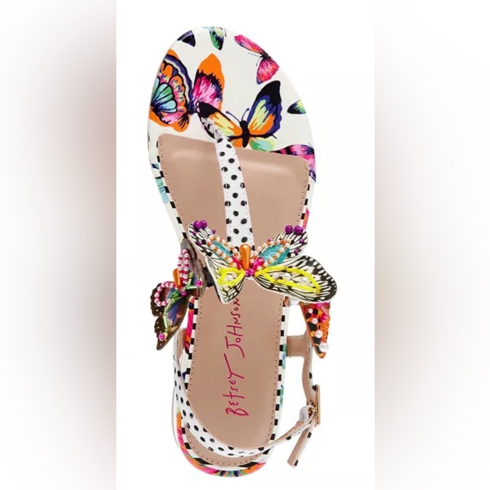 Betsey Johnson Dacie Butterfly T Strap Sandal White Polka Dot 7.5 - Picture 2 of 12